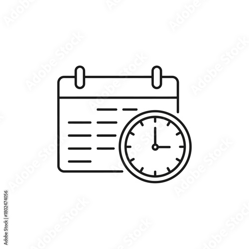 Simple Line Art Icon of a Calendar and Clock Symbol.