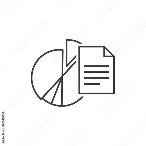 Simple Line Art Icon Representing Pie Chart and Document.