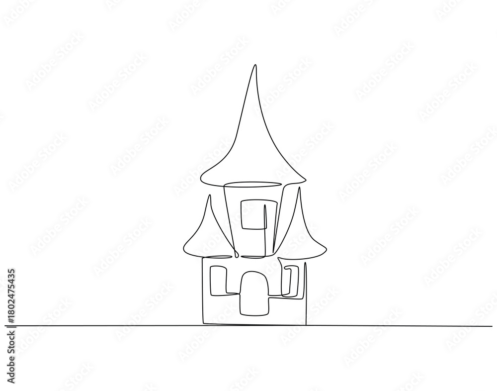 Obraz premium Continuous line drawing of halloween castle. Single line illustration of halloween castle. Halloween day concept. Editable outline