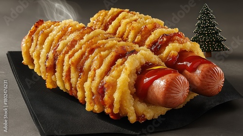 Delicious hot dogs wrapped in crispy potato layers with a festive touch