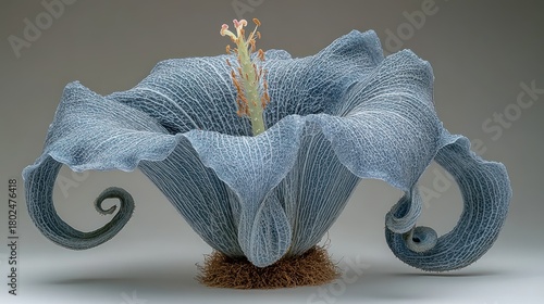 Elegant blue flower sculpture showcasing intricate design and unique textures