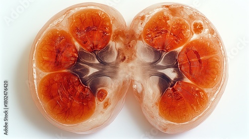 Unique view of a colorful cross section of a fish egg in natural light