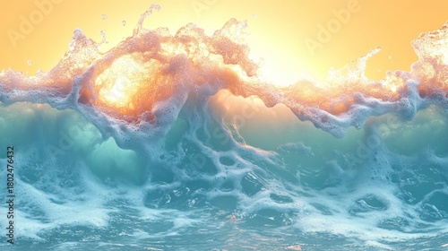 Waves crashing at sunset create a stunning display of colors near the beach shore
