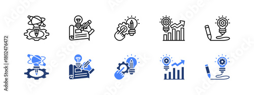 Development and Innovation with two styles, line and duotone icon.