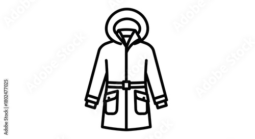 Minimalist winter coat with hood and pockets in linear design