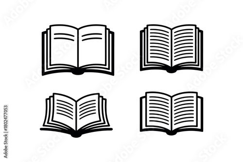 Four open books are displayed on a white background.