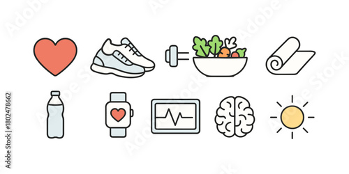 Healthy Lifestyle and Wellness Icon Set