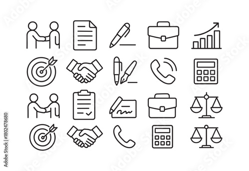 Business, Contracts and Office Line Icon Set