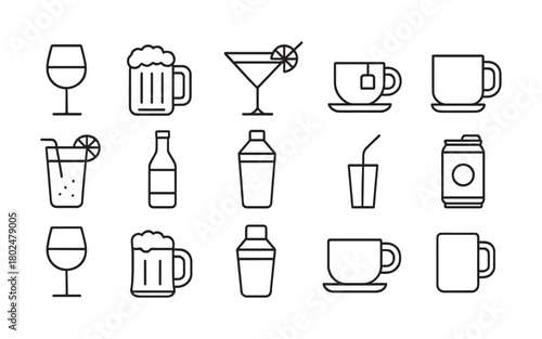 Drinks and Beverages Line Icon Set