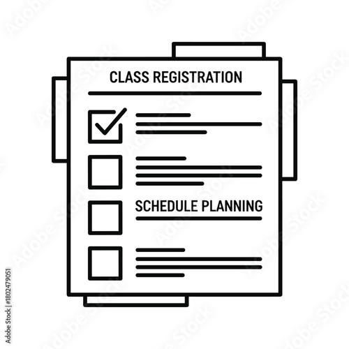 Class registration and schedule planning form icon with a checked box, symbolizing successful enrollment or task completion.