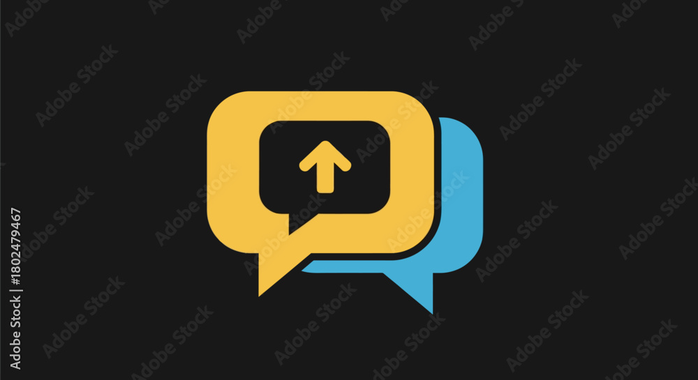 Fototapeta premium Colorful chat icon with arrow symbol on black background