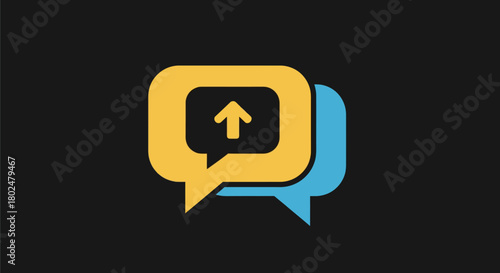 Colorful chat icon with arrow symbol on black background