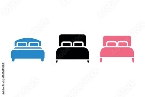 Three different colored beds are displayed side by side on a white background.