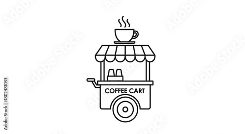 Minimal coffee cart icon with cup and canopy design