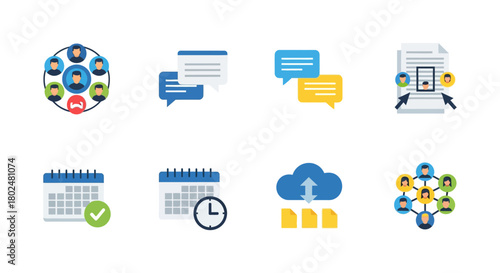 Colorful communication and collaboration icons for modern business solutions