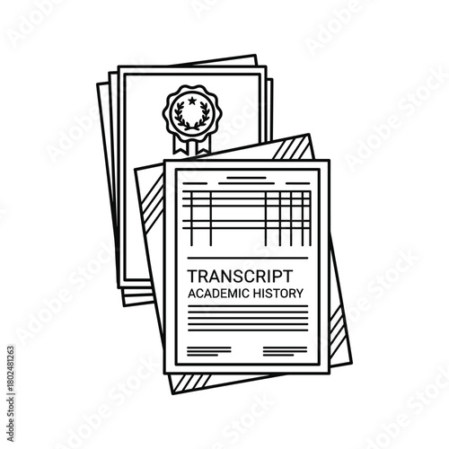 Academic transcript and diploma documents showing student records, university degrees, and educational history.