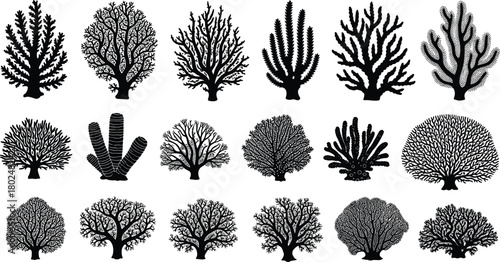 set of trees silhouettes