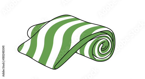 Striped green and white towel roll icon for minimalist designs