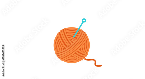 Colorful yarn ball with crochet hook on white background