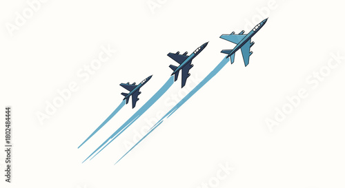 Airplane formation with blue trails on a white background