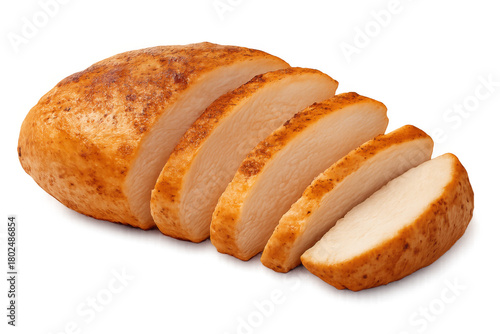 Grilled chicken breast cut into slices on a transparent background, healthy cooking and meal preparation