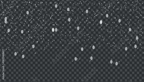 Falling snow overlay with blurred particles on transparent background