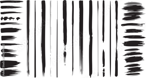 Set of black ink brush strokes isolated on