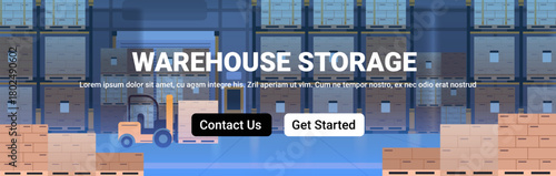 Industrial Warehouse Blue Header Banner. Storage Concept Design