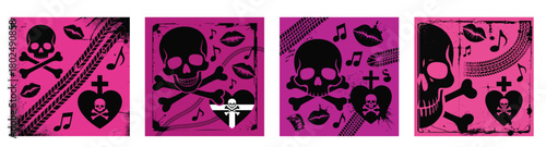 Edgy Pink and Black Skull and Crossbones Graphic Elements Collection Pink and black skull and crossb
