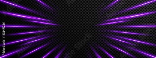 Hyperspace lightspeed purple effect with light fast and motion line texture. Trail layout for perspective or abstract use. Dynamic vector background for speed.