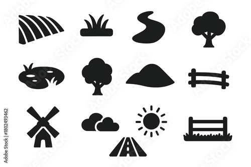 Farm Icons Collection. Solid style icons of Farm animals: cow, calf, bull, heifer, goat, sheep, pig, horse, chicken, duck, turkey,