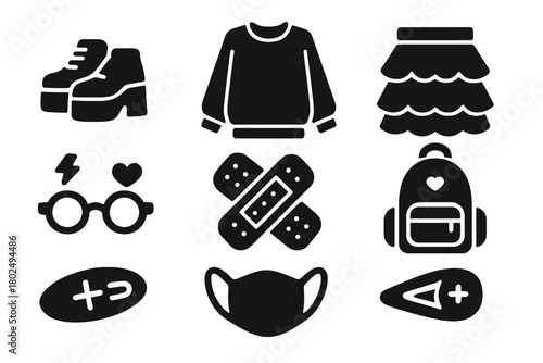 Japanese Street Fashion Icons. Solid style icons of Japanese street fashion: Platform Shoes, Oversized Sweater, Layered Skirt,