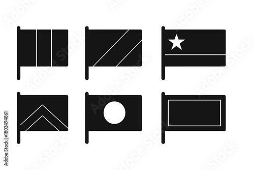 Flag Design Elements. Solid style icons of flag design elements: Tricolor Pattern, Diagonal Stripe, Canton Star, Horizontal Bar,