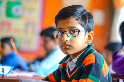 An Indian boy participating in a Republic Day quiz competition, testing his knowledge of the country's history and governance.