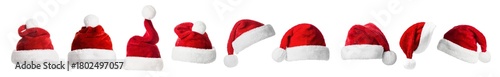 Wallpaper Mural Collage with Santa Claus hats set, closeup objects. Isolated on transparent background. Christmas and New Year celebration Torontodigital.ca