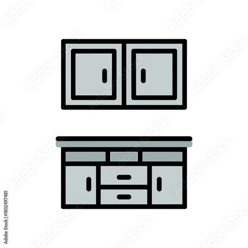 Kitchen cabinet icon on White Background Vector Art Illustration on white background.