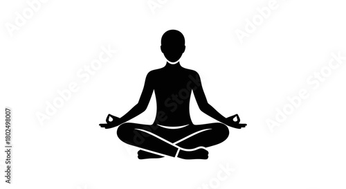 Meditation pose in silhouette against white background