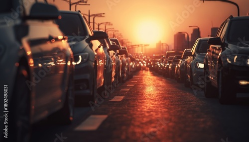 Sundays' Traffic Congestion: A Standstill In The City With Selective Focus. Streets Clogged And Traffic Paralyzed On Busy Sunday.