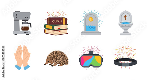 Set of islamic, religious, and modern symbols in flat style