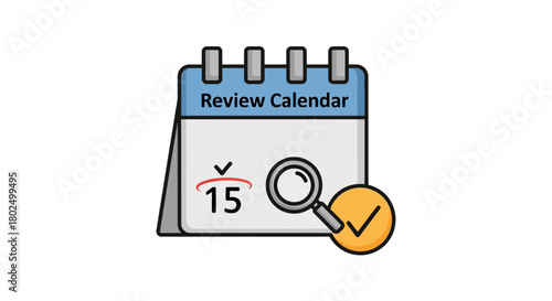 Upcoming event reminder with magnifying glass and check mark icon in flat style