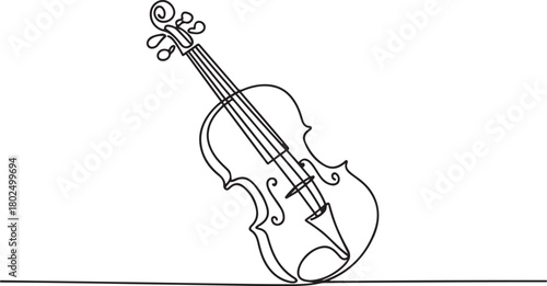 Violin continuous one line drawing. Classic violin music instrument single line art illustration. Editable vector. one line Icon drawing with white background