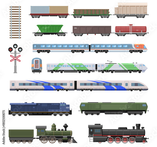 Collection of various train models and railway elements