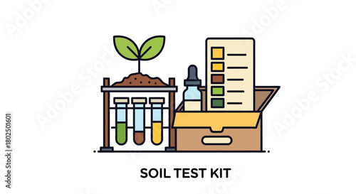 Soil test kit with test tubes and ph scale in linear style