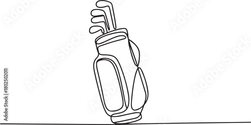Golf bag continuous one line drawing. Single line art illustration of golf equipment. Editable vector, Golf bag continuous line. one line Icon drawing with white background
