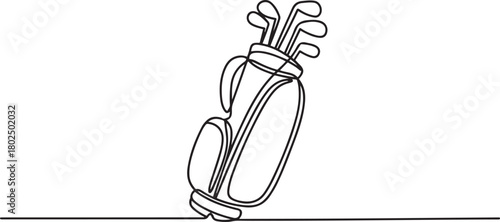 Golf bag continuous one line drawing. Single line art illustration of golf equipment. Editable vector, Golf bag continuous line. one line Icon drawing with white background