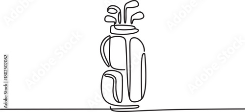 Golf bag continuous one line drawing. Single line art illustration of golf equipment. Editable vector, Golf bag continuous line. one line Icon drawing with white background