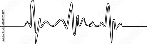 Heart beat one line. Continuous lines heart beats drawing. Wave pulse. Hand draw heartbeat. Design heartbeat for print. one line Icon drawing with white background