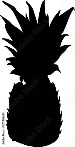 Black silhouette of ripe pineapple fruit isolated on white background	