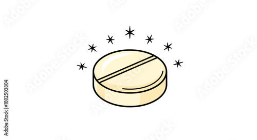 Minimalist medication icon with sparkles on white background
