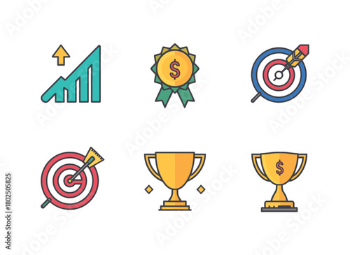 Colorful Business & Success Icon Set